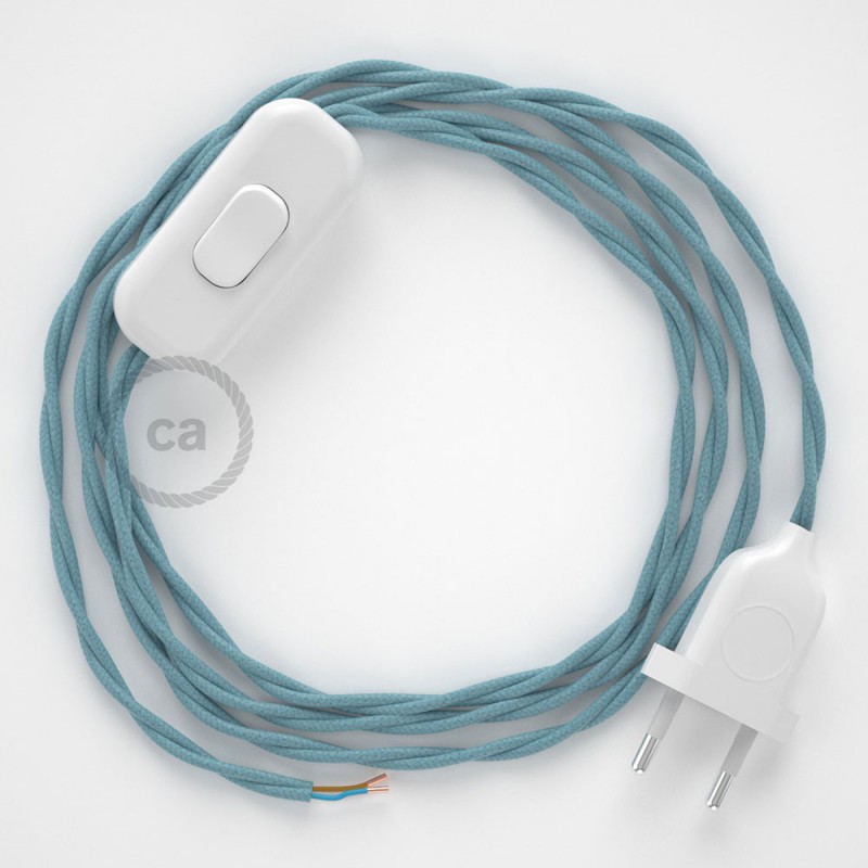 Cableado para lámpara, cable TC53 Algodón Oceano 1,8m. Elige tu el color de la clavija y del interruptor!