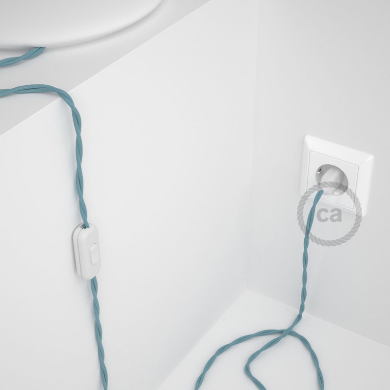 Cableado para lámpara, cable TC53 Algodón Oceano 1,8m. Elige tu el color de la clavija y del interruptor!