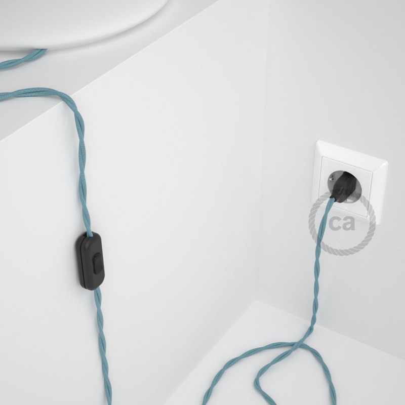 Cableado para lámpara, cable TC53 Algodón Oceano 1,8m. Elige tu el color de la clavija y del interruptor!