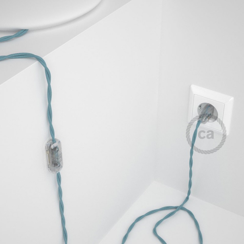Cableado para lámpara, cable TC53 Algodón Oceano 1,8m. Elige tu el color de la clavija y del interruptor!