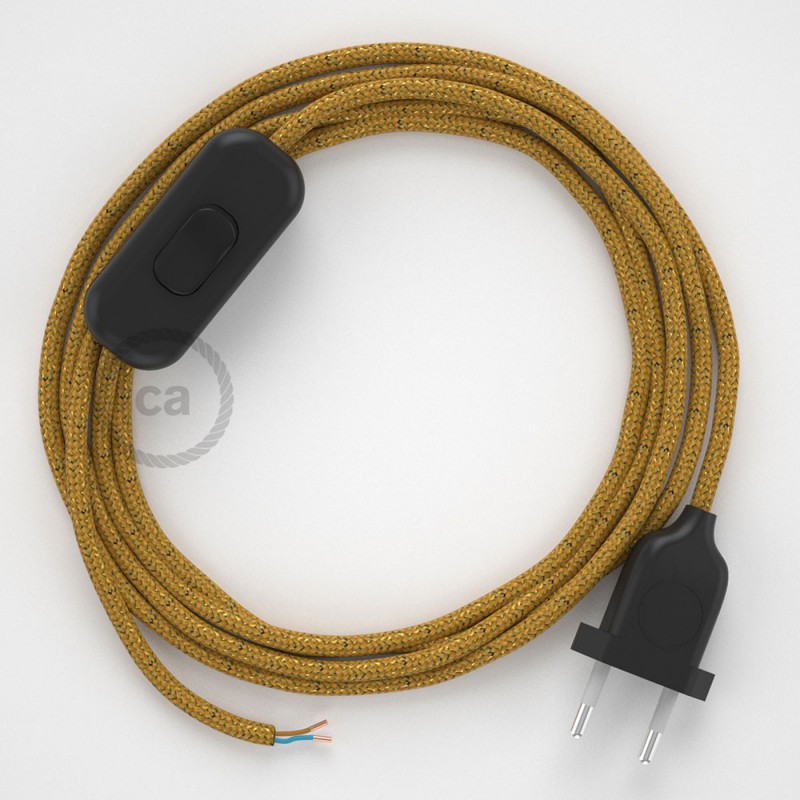 Cableado para lámpara, cable RL05 Efecto Seda Glitter Dorado 1,8m. Elige tu el color de la clavija y del interruptor!