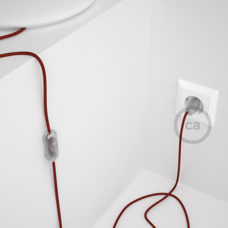 Cableado para lámpara, cable RL09 Efecto Seda Glitter Rojo 1,8m. Elige tu el color de la clavija y del interruptor!