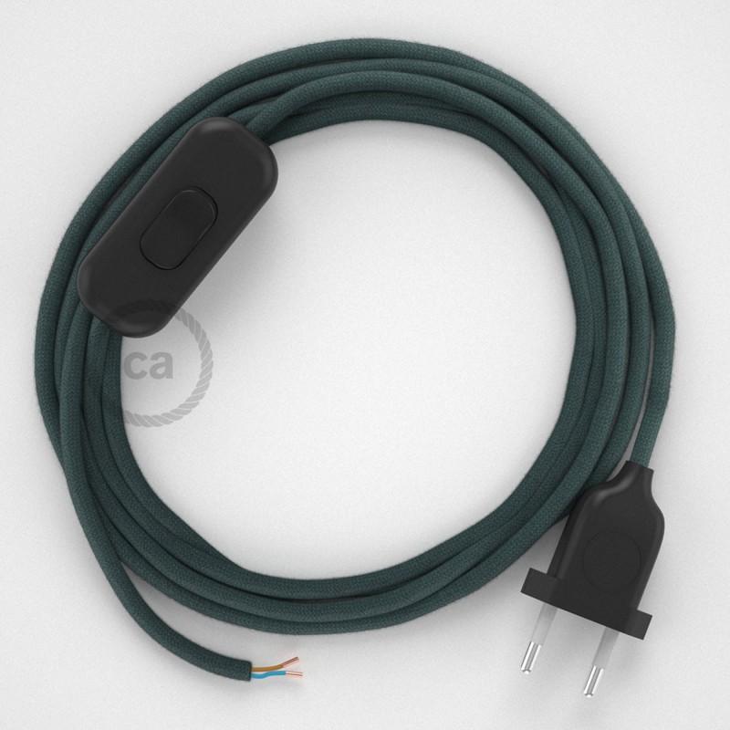 Cableado para lámpara, cable RC30 Algodón Gris Piedra 1,8m. Elige tu el color de la clavija y del interruptor!