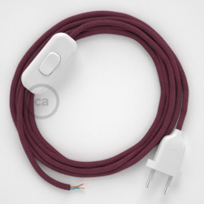 Cableado para lámpara, cable RC32 Algodón Rojo Violeta 1,8m. Elige tu el color de la clavija y del interruptor!