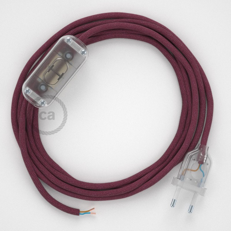 Cableado para lámpara, cable RC32 Algodón Rojo Violeta 1,8m. Elige tu el color de la clavija y del interruptor!