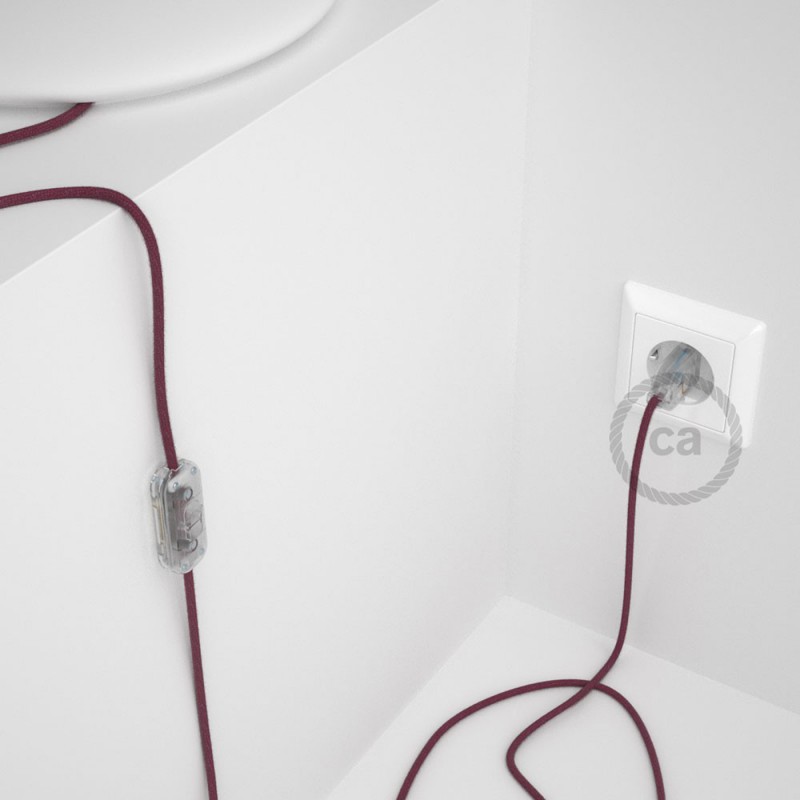 Cableado para lámpara, cable RC32 Algodón Rojo Violeta 1,8m. Elige tu el color de la clavija y del interruptor!