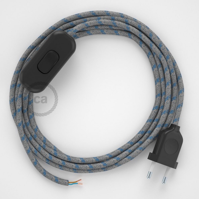 Cableado para lámpara, cable RD55 Algodón y Lino Stripes Azul Steward 1,8m. Elige tu el color de la clavija y del interruptor!