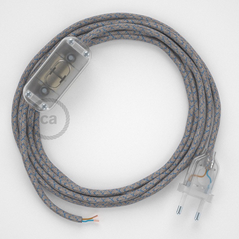 Cableado para lámpara, cable RD65 Algodón y Lino Rombo Azul Steward 1,8m. Elige tu el color de la clavija y del interruptor!