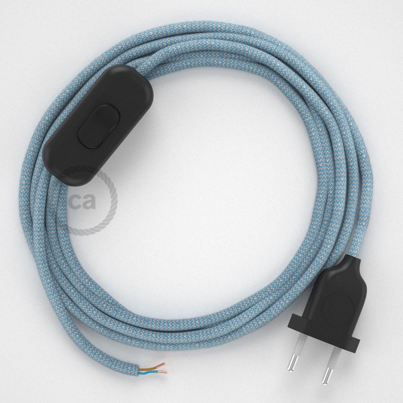 Cableado para lámpara, cable RD75 Algodón y Lino ZigZag Azul Steward 1,8m. Elige tu el color de la clavija y del interruptor!