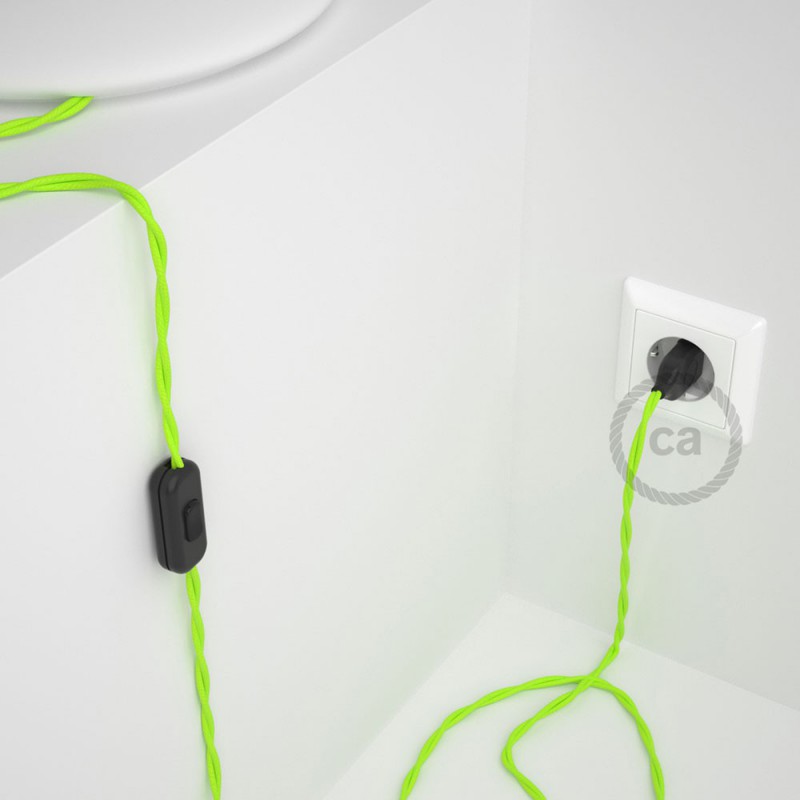 Cableado para lámpara, cable TF10 Efecto Seda Amarillo Fluo 1,8m. Elige tu el color de la clavija y del interruptor!