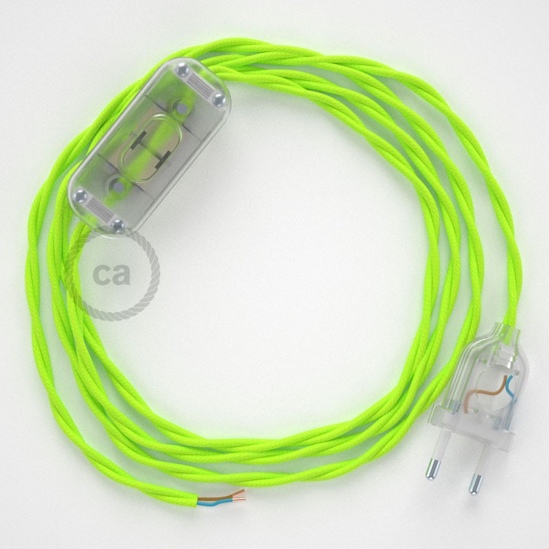 Cableado para lámpara, cable TF10 Efecto Seda Amarillo Fluo 1,8m. Elige tu el color de la clavija y del interruptor!