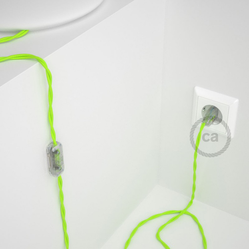 Cableado para lámpara, cable TF10 Efecto Seda Amarillo Fluo 1,8m. Elige tu el color de la clavija y del interruptor!
