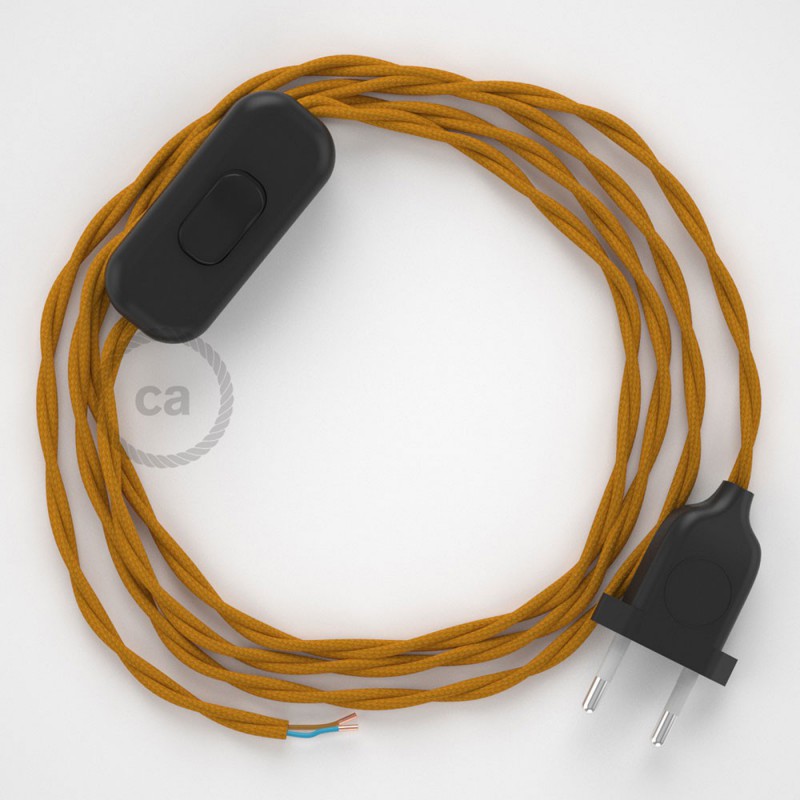 Cableado para lámpara, cable TM25 Efecto Seda Mostaza 1,8m. Elige tu el color de la clavija y del interruptor!