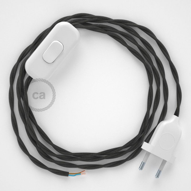 Cableado para lámpara, cable TM26 Efecto Seda Gris Oscuro 1,8m. Elige tu el color de la clavija y del interruptor!