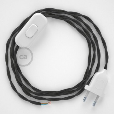 Cableado para lámpara, cable TM26 Efecto Seda Gris Oscuro 1,8m. Elige tu el color de la clavija y del interruptor!