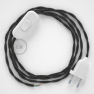 Cableado para lámpara, cable TM26 Efecto Seda Gris Oscuro 1,8m. Elige tu el color de la clavija y del interruptor!