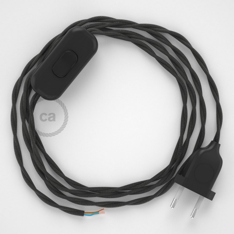Cableado para lámpara, cable TM26 Efecto Seda Gris Oscuro 1,8m. Elige tu el color de la clavija y del interruptor!