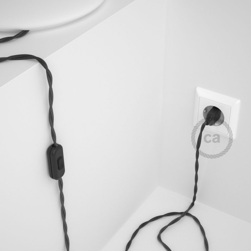 Cableado para lámpara, cable TM26 Efecto Seda Gris Oscuro 1,8m. Elige tu el color de la clavija y del interruptor!