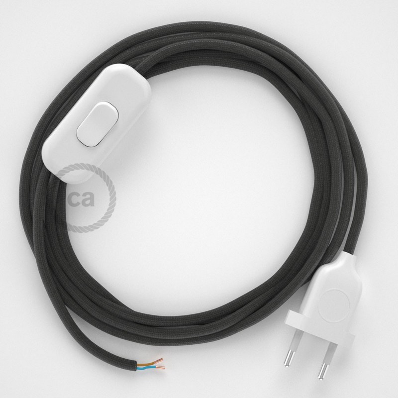 Cableado para lámpara, cable RM26 Efecto Seda Gris Oscuro 1,8m. Elige tu el color de la clavija y del interruptor!