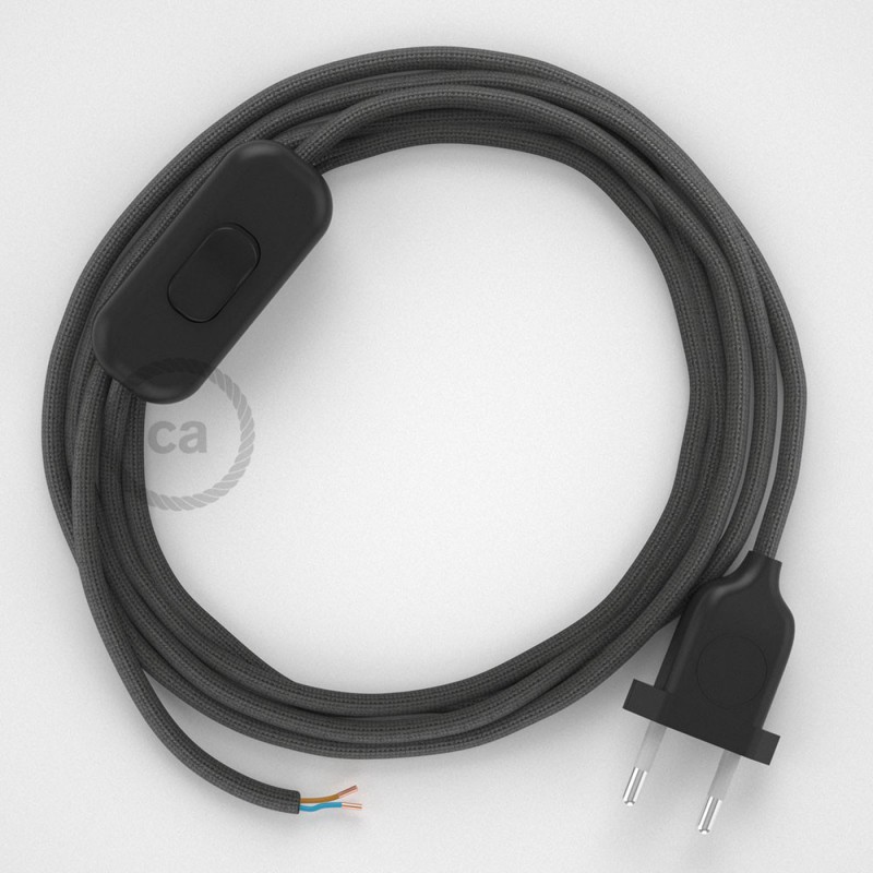 Cableado para lámpara, cable RM26 Efecto Seda Gris Oscuro 1,8m. Elige tu el color de la clavija y del interruptor!
