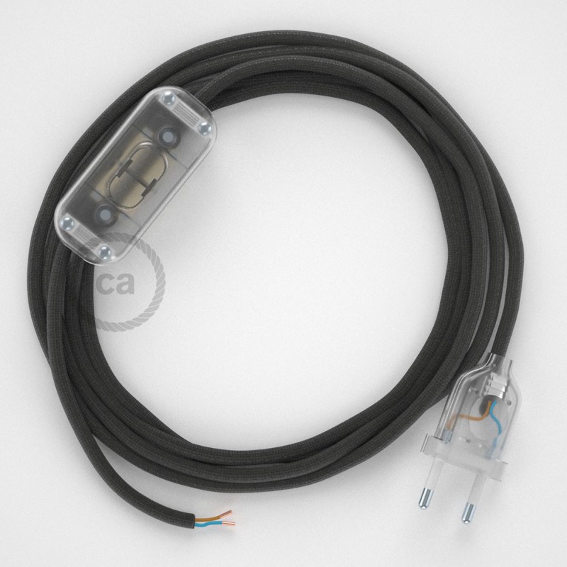 Cableado para lámpara, cable RM26 Efecto Seda Gris Oscuro 1,8m. Elige tu el color de la clavija y del interruptor!