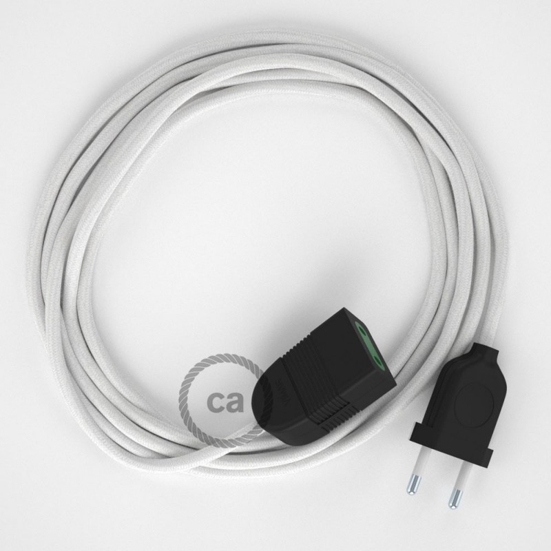 Alargador eléctrico con cable textil RC01 Algodón Blanco 2P 10A Made in Italy.