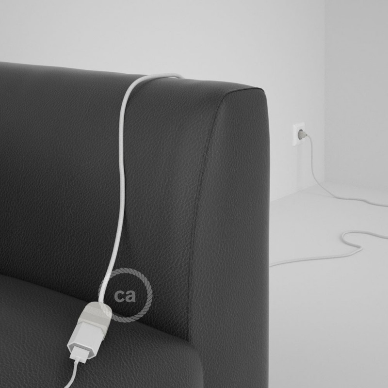 Alargador eléctrico con cable textil RC01 Algodón Blanco 2P 10A Made in Italy.