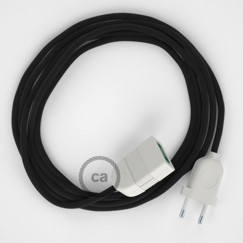 Alargador eléctrico con cable textil RC04 Algodón Negro 2P 10A Made in Italy.