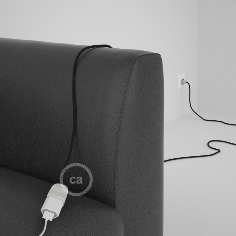Alargador eléctrico con cable textil RC04 Algodón Negro 2P 10A Made in Italy.