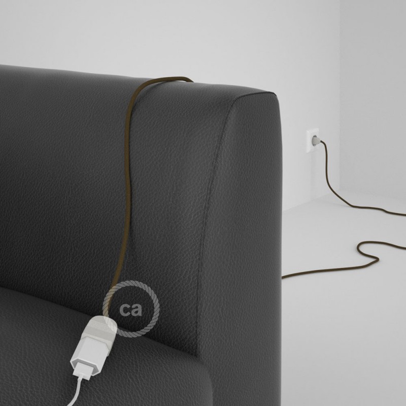 Alargador eléctrico con cable textil RC13 Algodón Marrón 2P 10A Made in Italy.