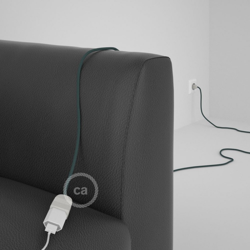 Alargador eléctrico con cable textil RC30 Algodón Gris Piedra 2P 10A Made in Italy.