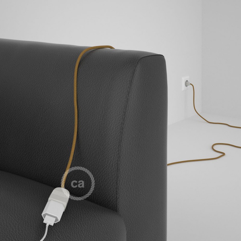 Alargador eléctrico con cable textil RC31 Algodón Miel Dorado 2P 10A Made in Italy.
