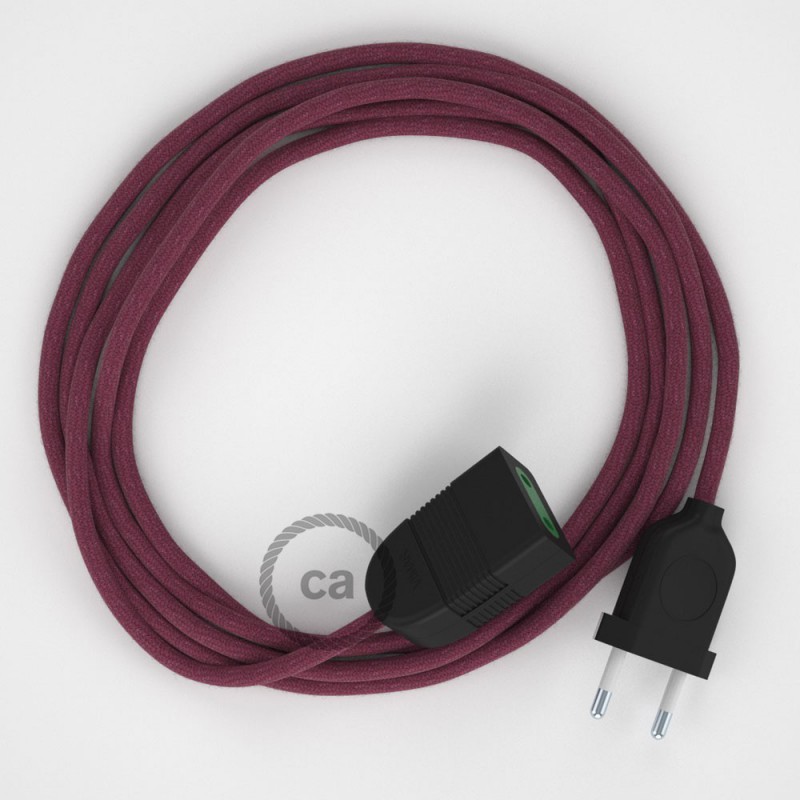 Alargador eléctrico con cable textil RC32 Algodón Rojo Violeta 2P 10A Made in Italy.