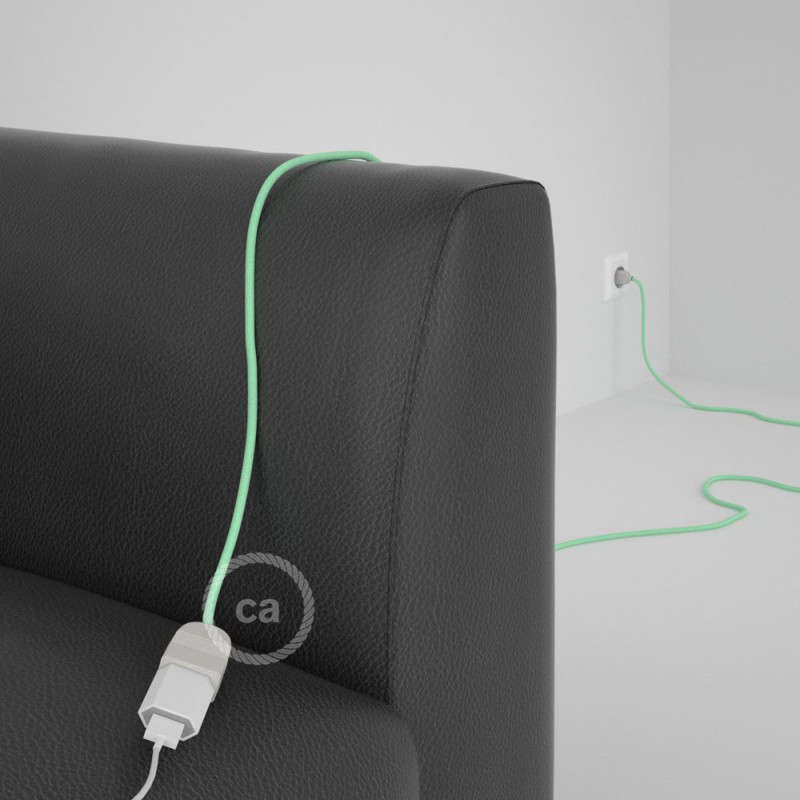 Alargador eléctrico con cable textil RC34 Algodón Leche y Menta 2P 10A Made in Italy.