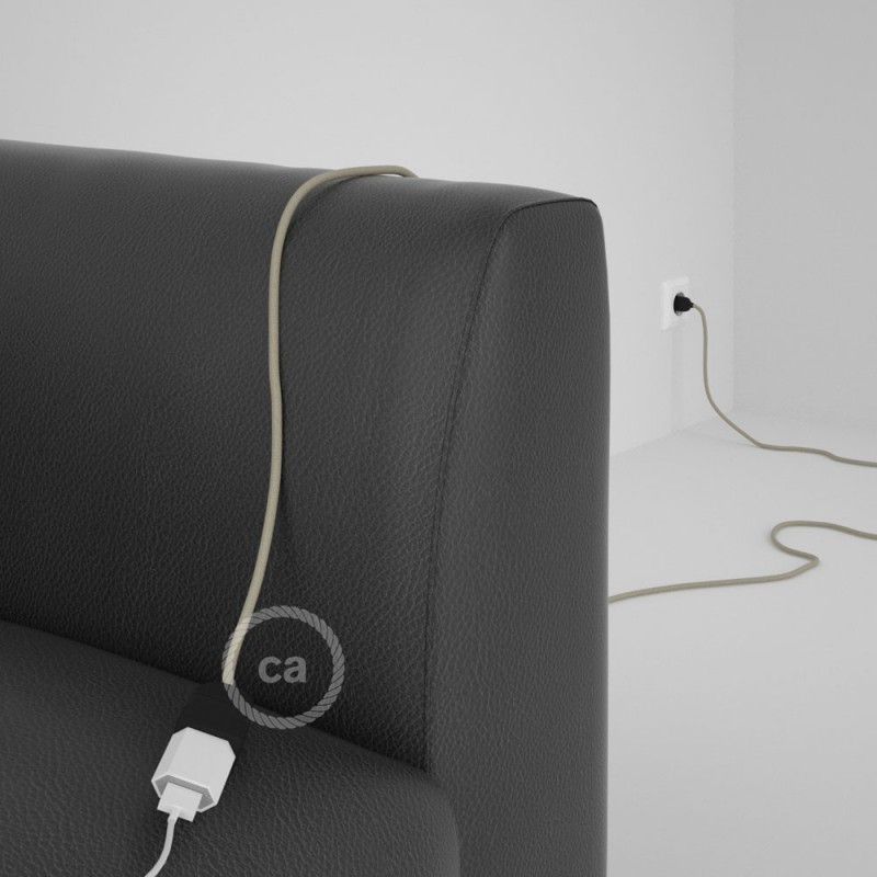 Alargador eléctrico con cable textil RC43 Algodón Gris Pardo 2P 10A Made in Italy.