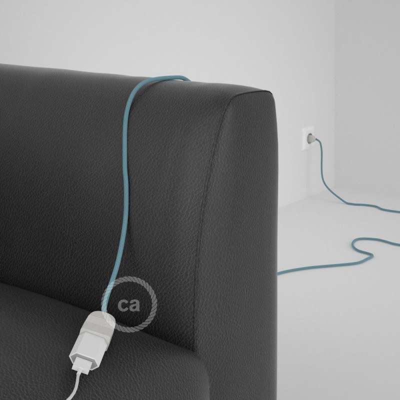 Alargador eléctrico con cable textil RC53 Algodón Oceano 2P 10A Made in Italy.