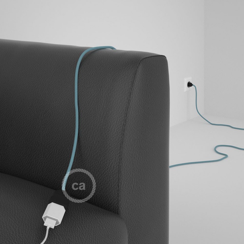 Alargador eléctrico con cable textil RC53 Algodón Oceano 2P 10A Made in Italy.