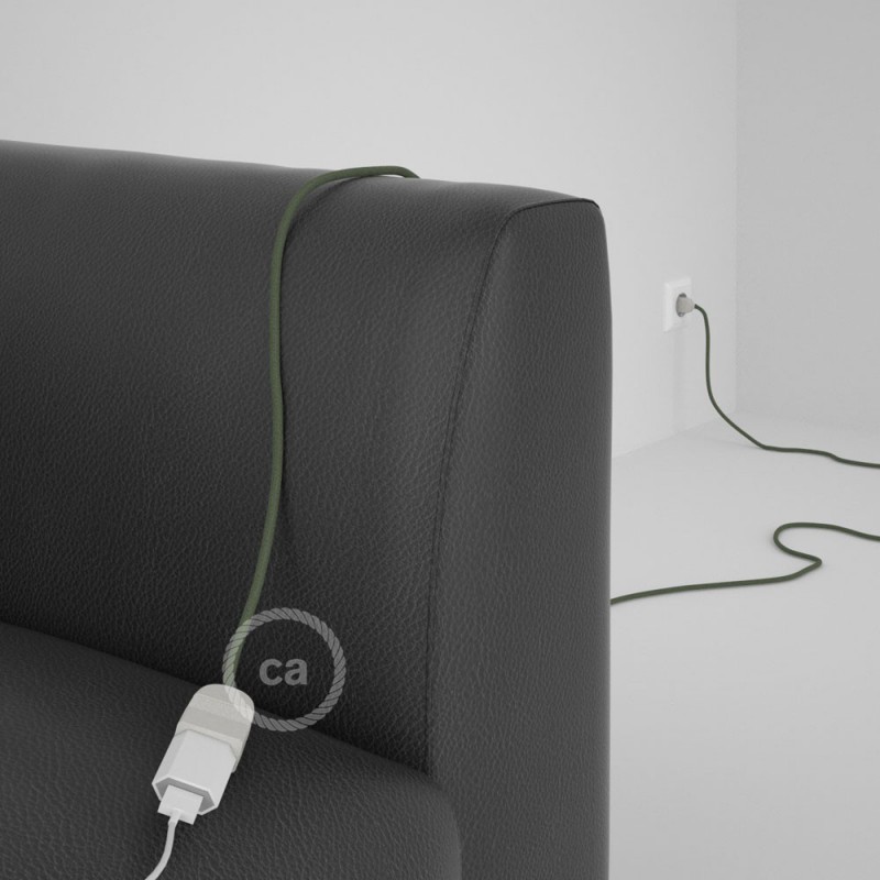 Alargador eléctrico con cable textil RC63 Algodón Verde Gris 2P 10A Made in Italy.