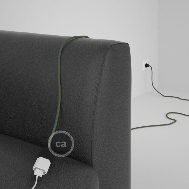Alargador eléctrico con cable textil RC63 Algodón Verde Gris 2P 10A Made in Italy.