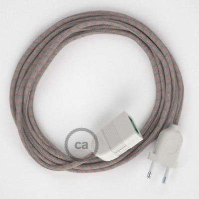 Alargador eléctrico con cable textil RD51 Algodón y Lino Natural Stripes Rosa Viejo 2P 10A Made in Italy.