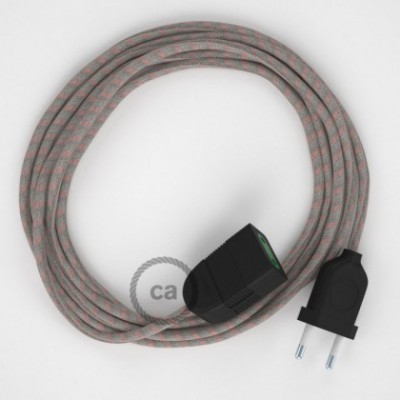 Alargador eléctrico con cable textil RD51 Algodón y Lino Natural Stripes Rosa Viejo 2P 10A Made in Italy.