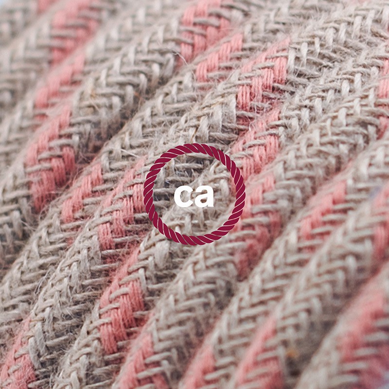 Alargador eléctrico con cable textil RD51 Algodón y Lino Natural Stripes Rosa Viejo 2P 10A Made in Italy.