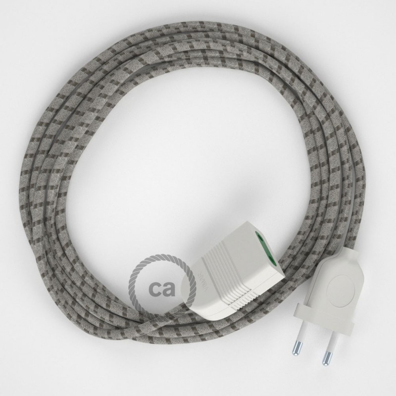 Alargador eléctrico con cable textil RD53 Algodón y Lino Natural Stripes Corteza 2P 10A Made in Italy.