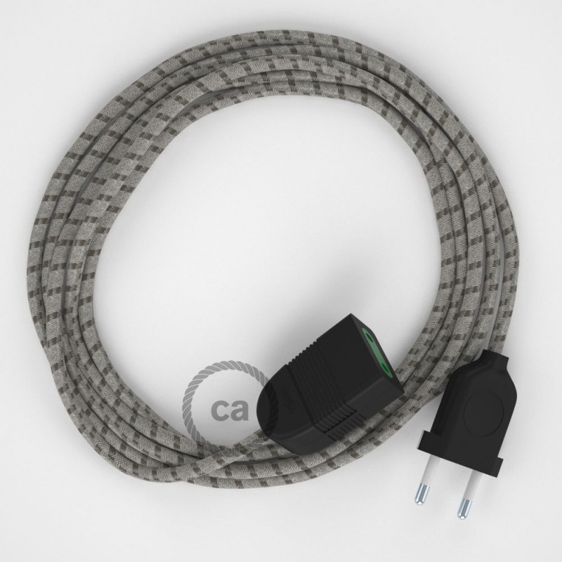Alargador eléctrico con cable textil RD53 Algodón y Lino Natural Stripes Corteza 2P 10A Made in Italy.