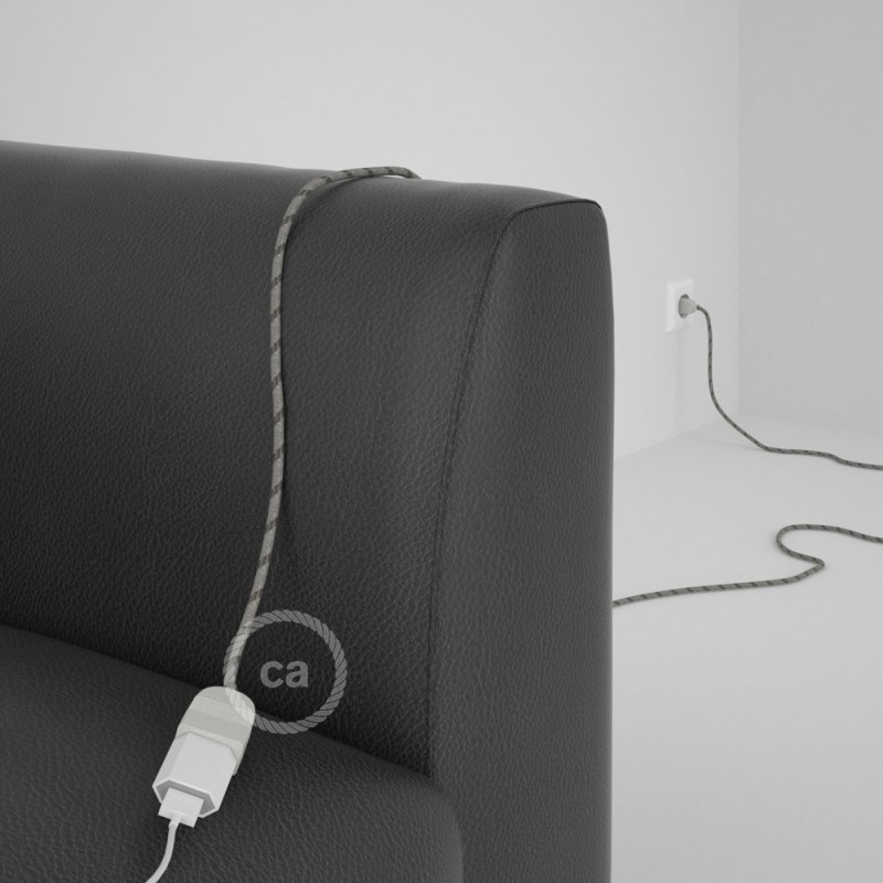 Alargador eléctrico con cable textil RD53 Algodón y Lino Natural Stripes Corteza 2P 10A Made in Italy.