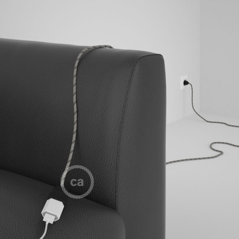 Alargador eléctrico con cable textil RD53 Algodón y Lino Natural Stripes Corteza 2P 10A Made in Italy.