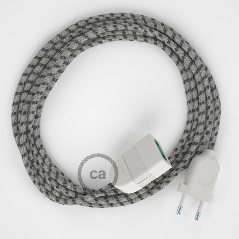 Alargador eléctrico con cable textil RD54 Algodón y Lino Natural Stripes Antracita 2P 10A Made in Italy.