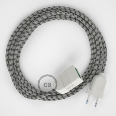 Alargador eléctrico con cable textil RD54 Algodón y Lino Natural Stripes Antracita 2P 10A Made in Italy.