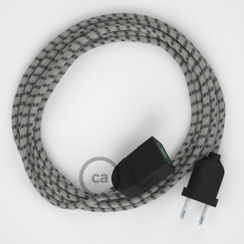Alargador eléctrico con cable textil RD54 Algodón y Lino Natural Stripes Antracita 2P 10A Made in Italy.