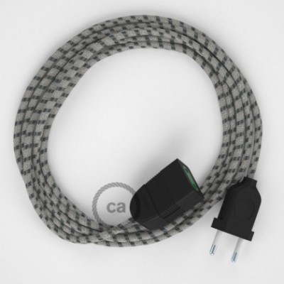 Alargador eléctrico con cable textil RD54 Algodón y Lino Natural Stripes Antracita 2P 10A Made in Italy.